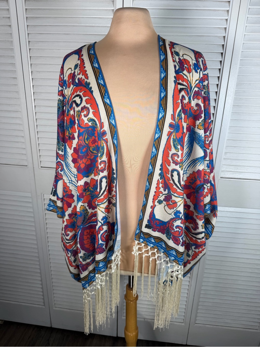 Flying Tomato Boho Paisley Fringe Kimono Cardigan Open Front Festival‎ OS